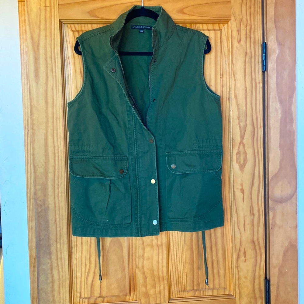 Army green zip or button vest. Size L. Lightly used